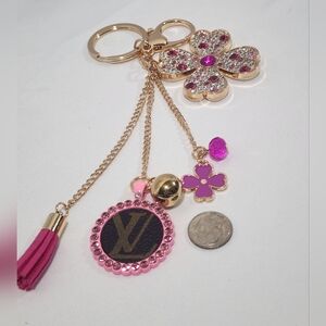 Gold and Pink Keychain with Flower Charms
